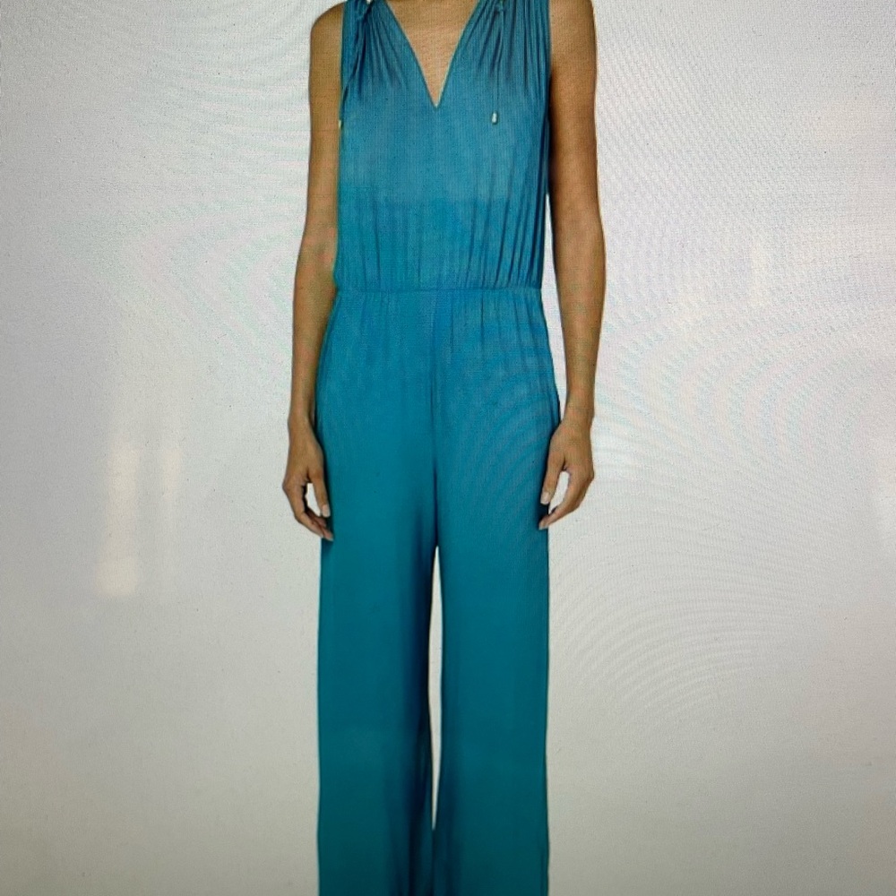 Trina Turk Blue Jumpsuit with Plunging V-Neckline
